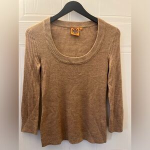 Tory Burch Merino Wool Ribbed Scoop Neck Sweater